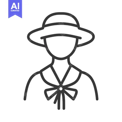 Aset desain premium: A simple line drawing depicts a person wearing a hat