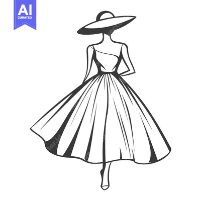 Aset desain premium: A fashion illustration shows a woman wearing a large sun hat