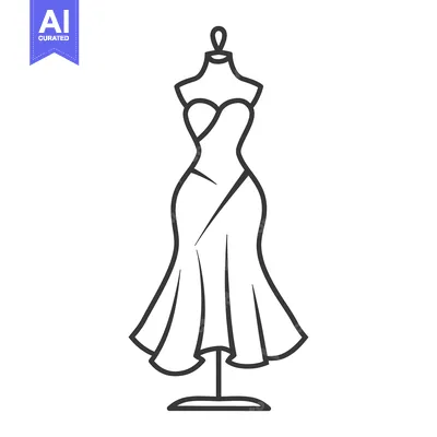 Aset desain premium: A simple line drawing of a dress form with gown