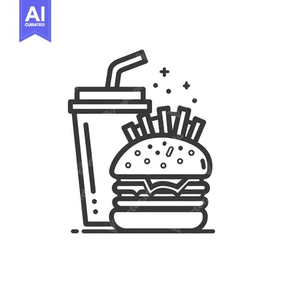 Aset premium populer: Minimalist Burger, Fries, and Drink Icon: Classic Fast Food Combo in B