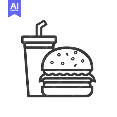 Aset premium populer: Minimalist Burger and Drink Icon: Bold Outline, Fast Food Concept