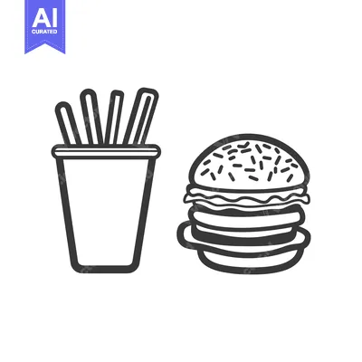 Aset premium populer: Black and white line art of fast food items