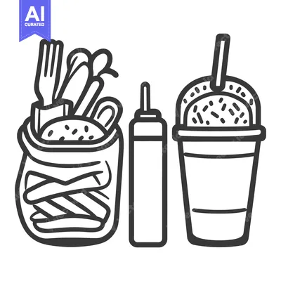 Aset premium populer: A monochrome image showing food and condiments with a drink