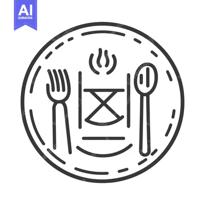 A circular food service design with utensils and cooking elements