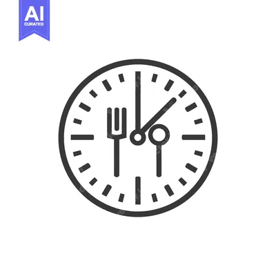 Premium design asset: The black and white illustration shows a time for meal concept