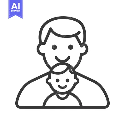 Aset premium populer: A smiling father holding a small child in a simple illustration
