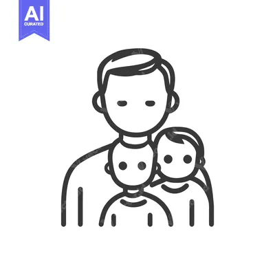 Premium design asset: A father stands with his two children in an icon style