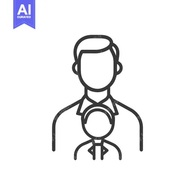Aset desain premium: A line drawing depicts a father holding a child close