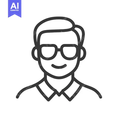 Aset desain premium: An Icon Illustrating A Smiling Person Wearing Eyeglasses And A Collare