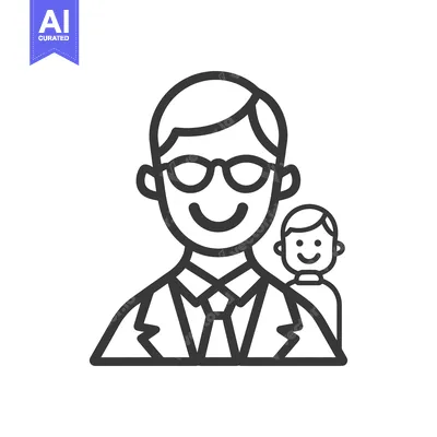 Aset desain premium: A smiling man with a child illustration icon on white background