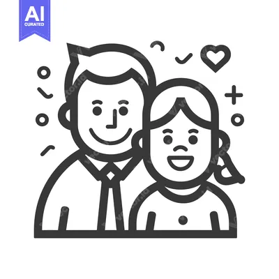 Aset desain premium: A smiling father and daughter pose together in vector art