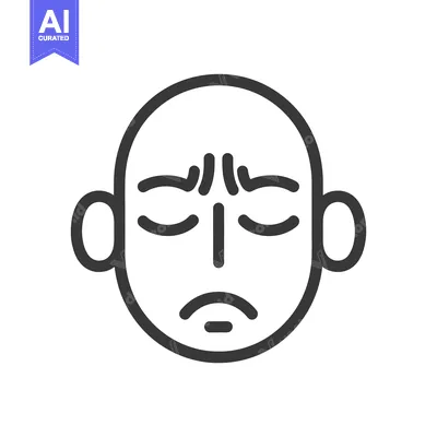 Aset premium populer: A simple black outlined face expressing a furrowed brow and sadness