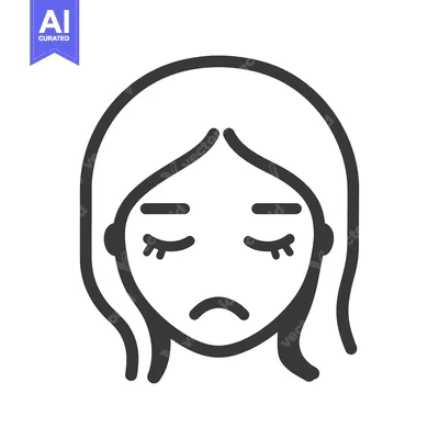 Aset desain premium: A simple monochrome depiction of a sad woman with closed eyes