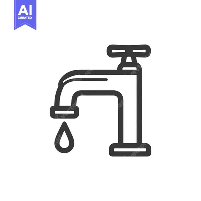 Aset premium populer: Minimalist Water Faucet Icon with Dripping Water Drop, Outline Style