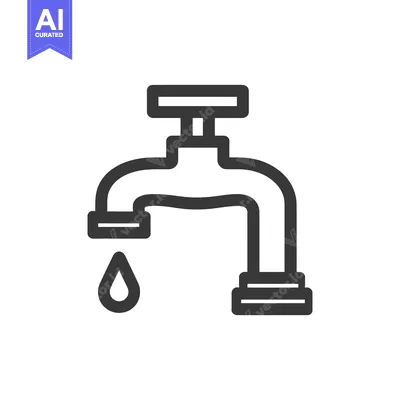 Aset premium populer: Minimalist Faucet Icon with Dripping Water Drop on White Background