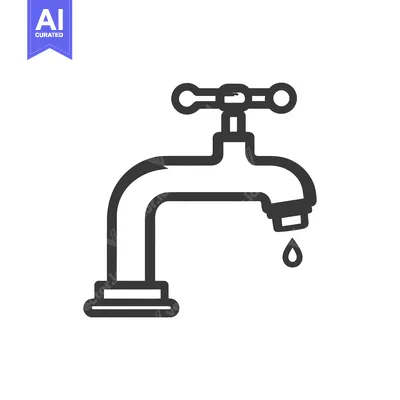 Aset premium populer: Minimalist Faucet Icon with Dripping Water Drop on White Background