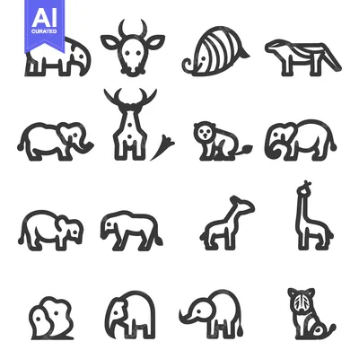 Aset premium populer: Various stylized black and white images of different wild animals