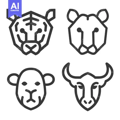 Aset premium populer: Geometric illustrations of four different animal faces displayed in a