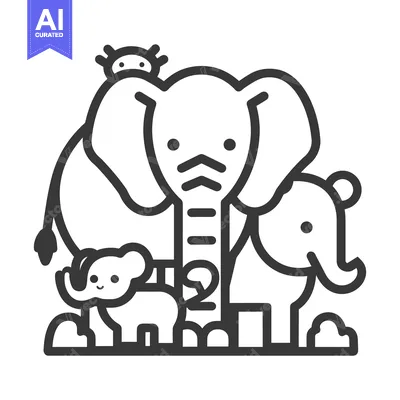 Aset desain premium: Group of stylized elephants with a small animal friend