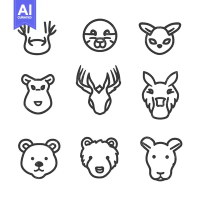 Popular premium asset: Nine different cartoon animal faces drawn in minimalist style