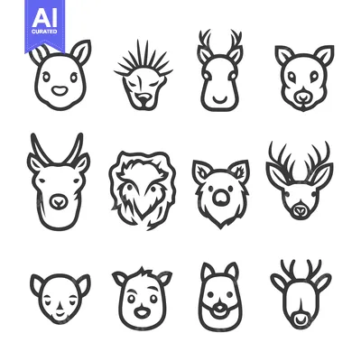 Aset premium populer: Vector Illustration Featuring Twelve Different Cartoon Animal Heads in