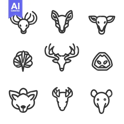 Aset premium populer: Simple minimalistic outline designs of various animal head icons