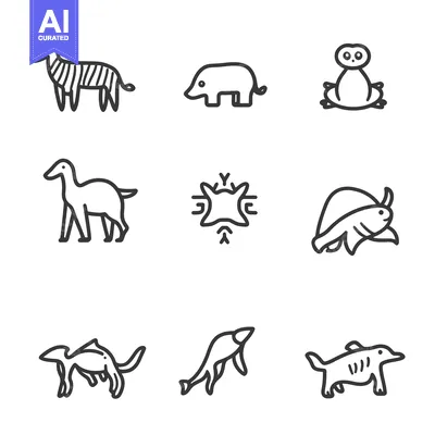 Aset premium populer: Simple monochrome illustrations of various animal species are present