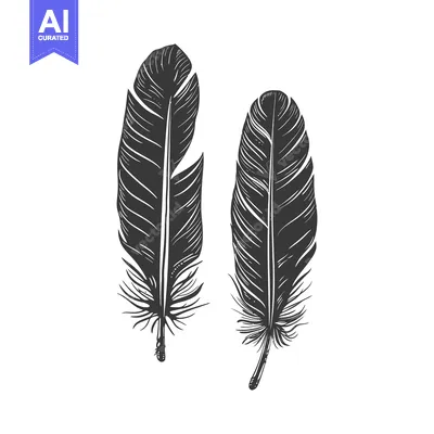 Aset desain premium: Two detailed black and white feathers on a plain white background