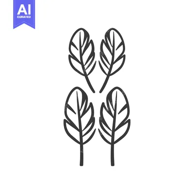 Aset premium populer: Four black stylized feathers are displayed against a white background