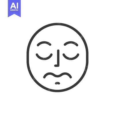 Aset premium populer: A black outlined face expressing a sad or negative emotion