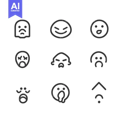 Aset desain premium: Nine different black and white emojis expressing diverse feelings
