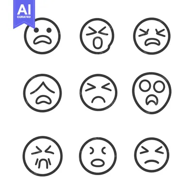 Aset desain premium: Depicted stylized emojis illustrating different types of negative emot