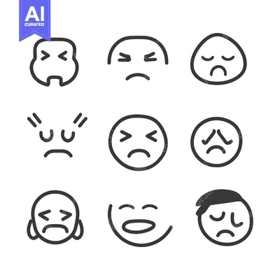 Aset premium populer: Various stylized black and white depictions of emotional expressions