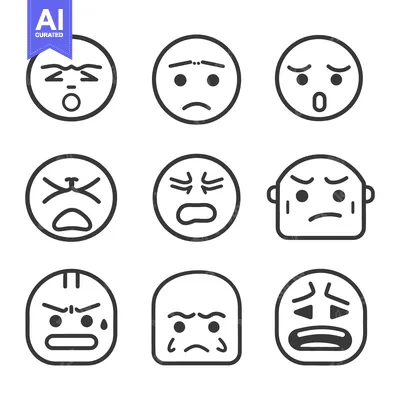 Collection of Line Drawings Illustrating Various Emotional Facial Expr