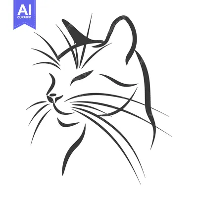 Premium design asset: A Simple Black Line Drawing Depicting A Domestic Cat Face