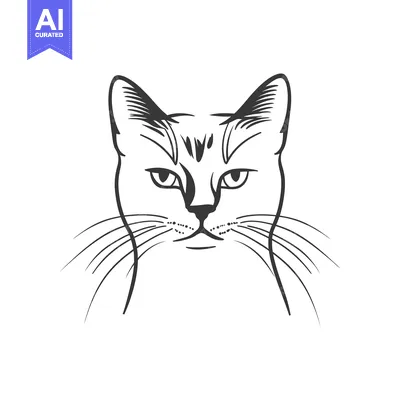 Premium design asset: A line drawing depicting the head of a domestic feline animal