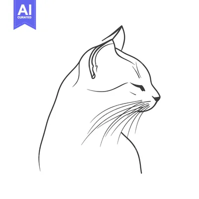 Aset premium populer: A simple black and white line art drawing of a cat