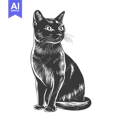 Aset premium populer: A Sitting Black Cat With White Line Art Style