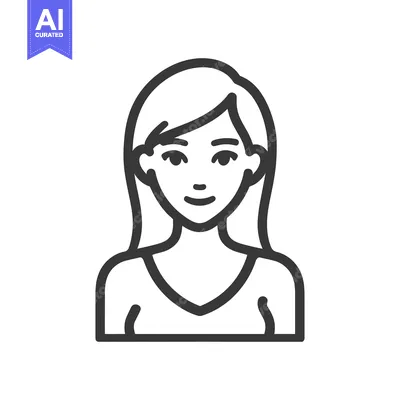 Aset desain premium: Minimalist Woman Portrait Icon with Sleek Hairstyle and V-Neck Top