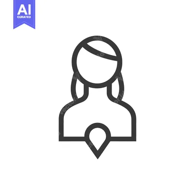 Premium design asset: A simplified line drawing icon representing a woman and location