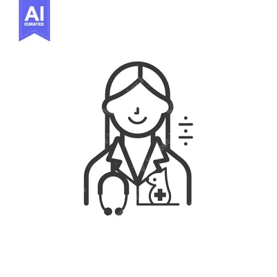 Aset desain premium: Female Veterinarian with Stethoscope and Pet Cat Icon