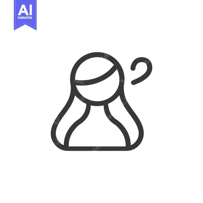 Premium design asset: A simple black and white outlined illustration of a female person