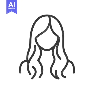 Premium design asset: An outlined drawing depicting a woman with flowing long hair