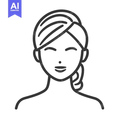 Aset desain premium: A simplified line drawing illustration of a woman with relaxed eyes