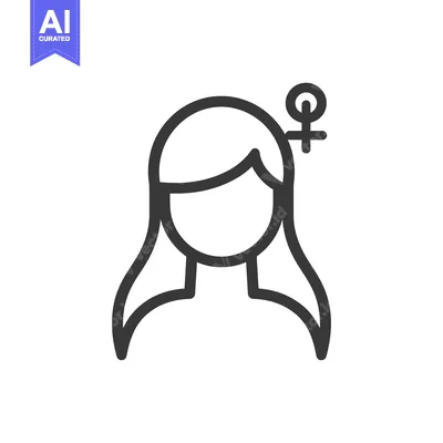 Aset desain premium: A simple icon depicting a woman with long hair and a symbol