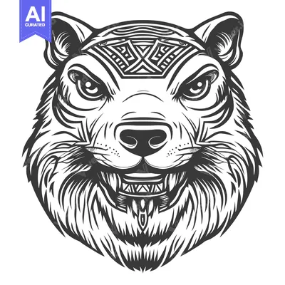 Aset premium populer: Ferocious  Wolf Head with Tribal Tattoo