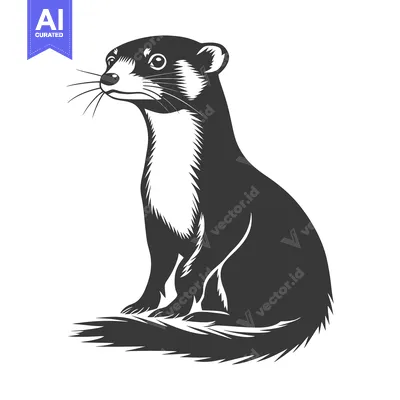 Popular premium asset: A black and white graphic illustration of a sitting weasel