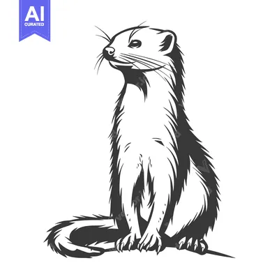Aset desain premium: A monochromatic illustration of a small animal looking upwards gracefu