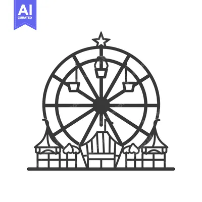 Premium design asset: Ferris Wheel Outline with Star and Booths