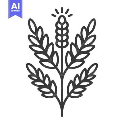 Aset desain premium: Simple Illustration of a Grain Plant Showing Various Leafy Stalks